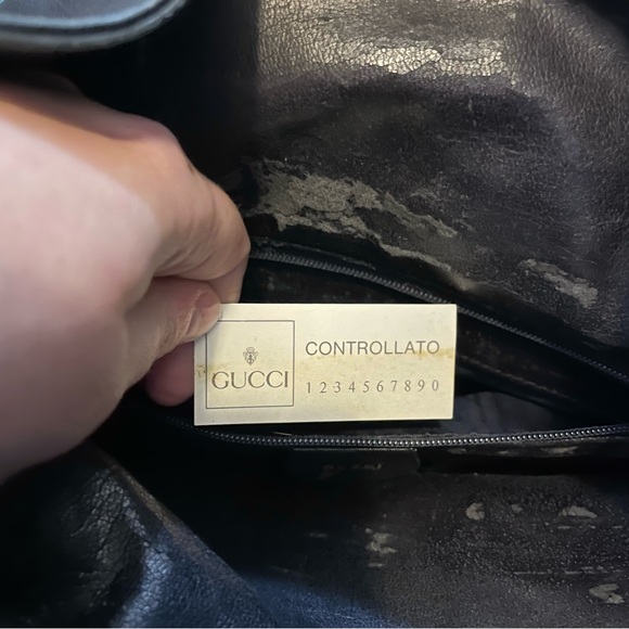 Authentic Gucci Vintage Navy Blue Leather Bamboo Handle Two Way Large Tote Bag - Picture 9 of 17